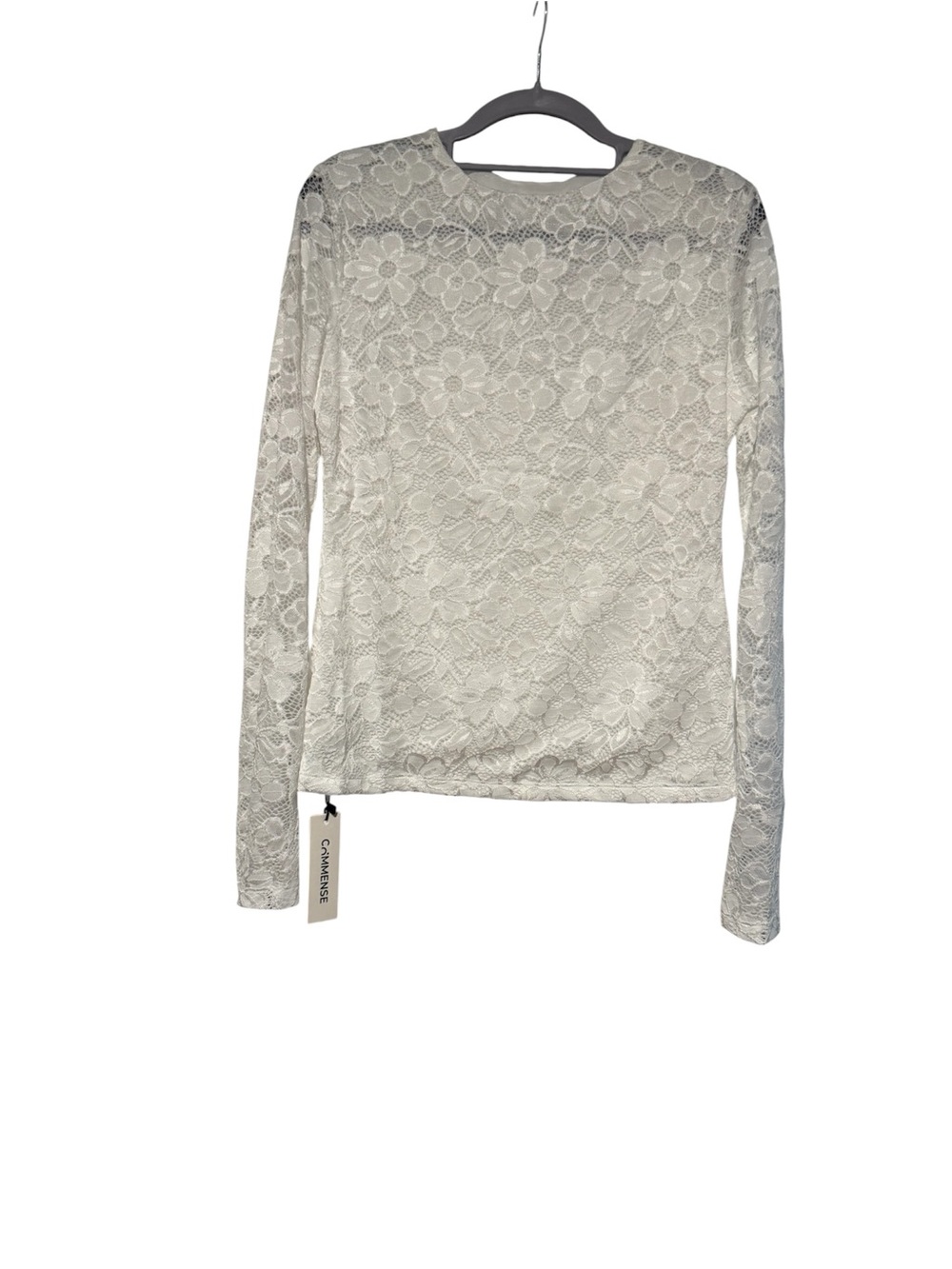 Commense White Floral Lace Long Sleeve Tee